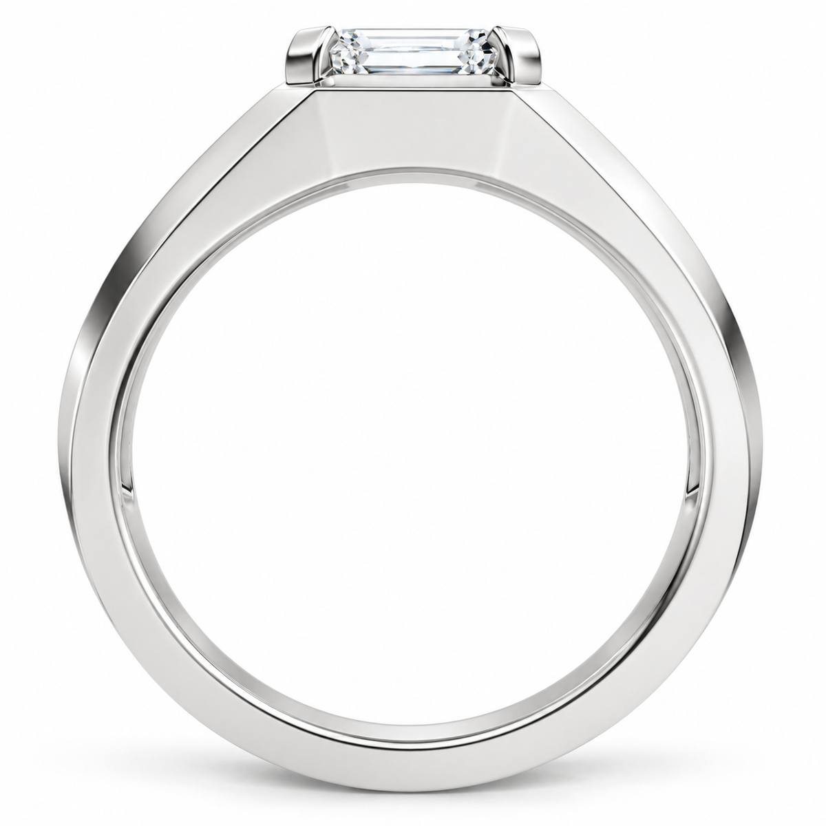 Men's 1 CTW Lab-Grown Diamond Beveled-Edge Solitaire Band — 14K White Gold, profile view