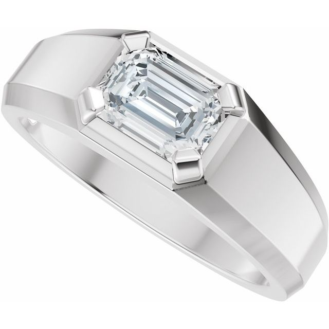 Men's 1 CTW Lab-Grown Diamond Beveled-Edge Solitaire Band — 14K White Gold, side view
