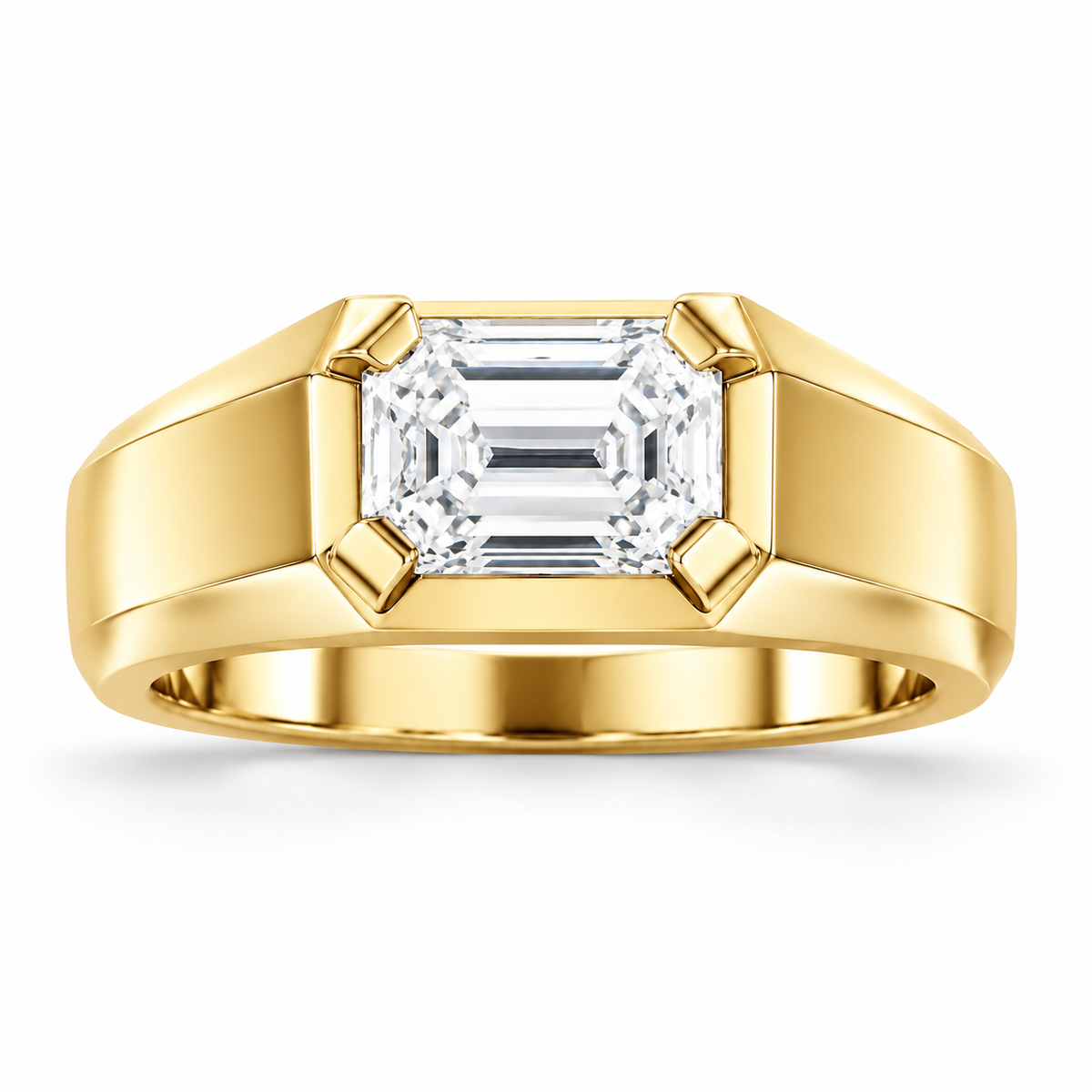 Men's 1 CTW Lab-Grown Diamond Beveled-Edge Solitaire Band — 14K Yellow Gold, front view
