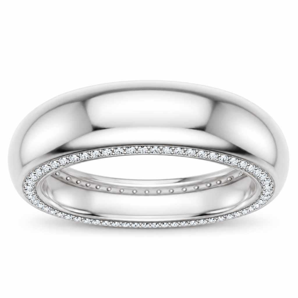 Men's 5/8 CTW Lab-Grown Diamond Accented Half Round Band — 14K White Gold, front view