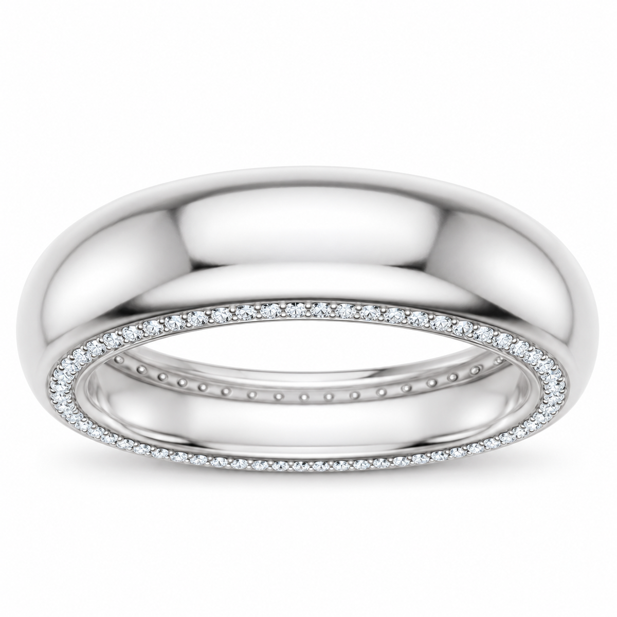 Men's 5/8 CTW Lab-Grown Diamond Accented Half Round Band — 14K White Gold, front view