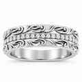 Men's 1/4 CTW Lab-Grown Diamond Accented Floral Band — 14K White Gold, front view