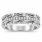 Men's 1/4 CTW Lab-Grown Diamond Accented Floral Band — 14K White Gold, front view