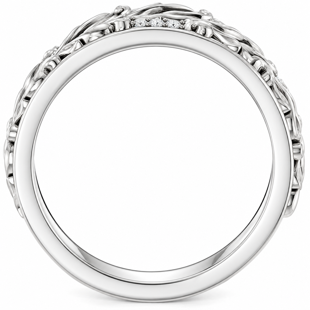 Men's 1/4 CTW Lab-Grown Diamond Accented Floral Band — 14K White Gold, profile view