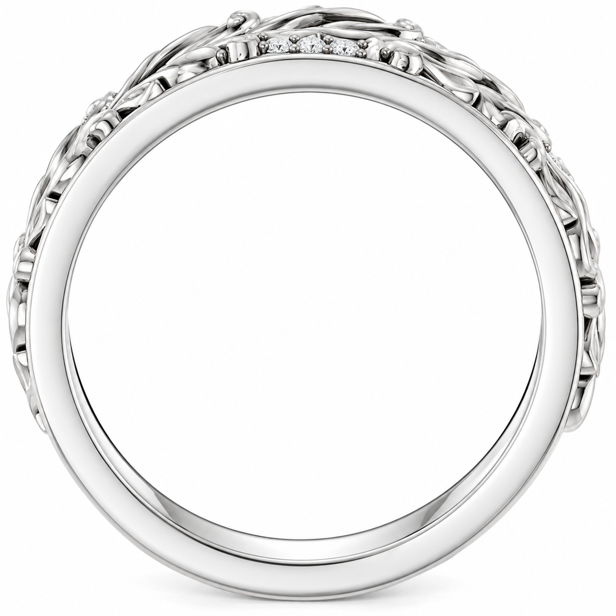 Men's 1/4 CTW Lab-Grown Diamond Accented Floral Band — 14K White Gold, profile view