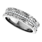 Men's 1/4 CTW Lab-Grown Diamond Accented Floral Band — 14K White Gold, side view