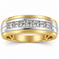 Men's 1/2 CTW Lab-Grown Diamond Accented Stepped-Edge Comfort-Fit Tapered Band — 14K Yellow/White Gold, front view