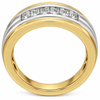Men's 1/2 CTW Lab-Grown Diamond Accented Stepped-Edge Comfort-Fit Tapered Band — 14K Yellow/White Gold, profile view