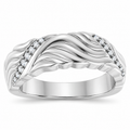 Men's 0.08 CTW Lab-Grown Diamond Accented Sculptural Band — 14K White Gold, front view
