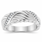 Men's 0.08 CTW Lab-Grown Diamond Accented Sculptural Band — 14K White Gold, front view