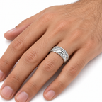 Men's 0.08 CTW Lab-Grown Diamond Accented Sculptural Band — 14K White Gold, on-hand photo