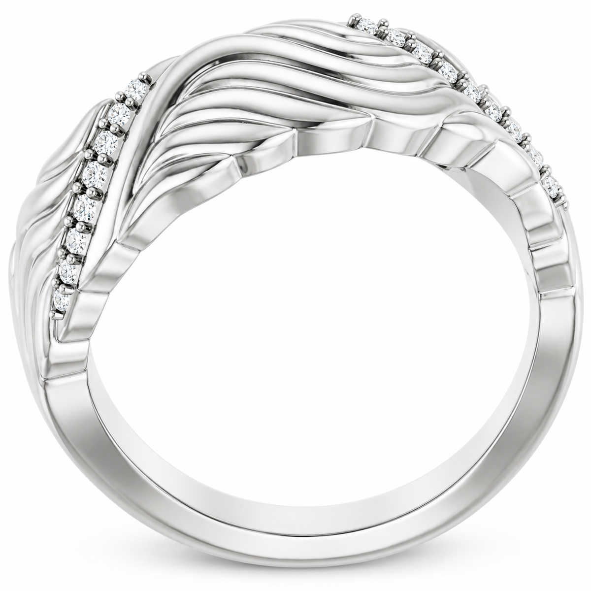 Men's 0.08 CTW Lab-Grown Diamond Accented Sculptural Band — 14K White Gold, profile view