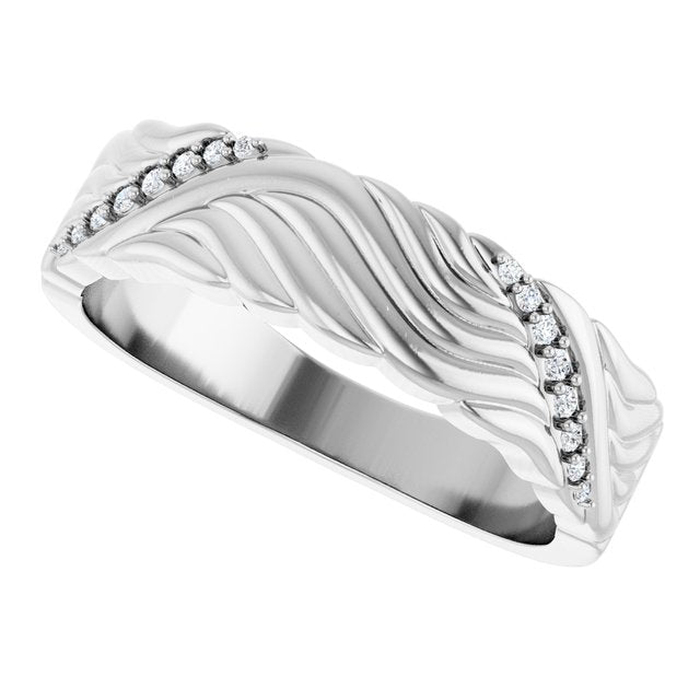 Men's 0.08 CTW Lab-Grown Diamond Accented Sculptural Band — 14K White Gold, side view