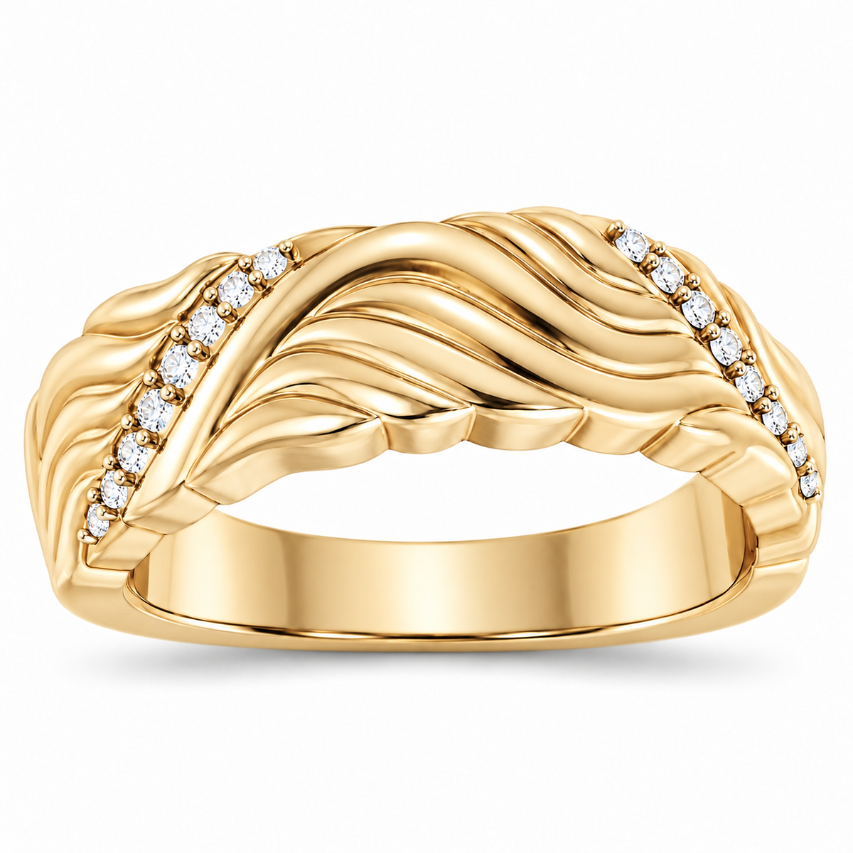 Men's 0.08 CTW Lab-Grown Diamond Accented Sculptural Band — 14K Yellow Gold, front view