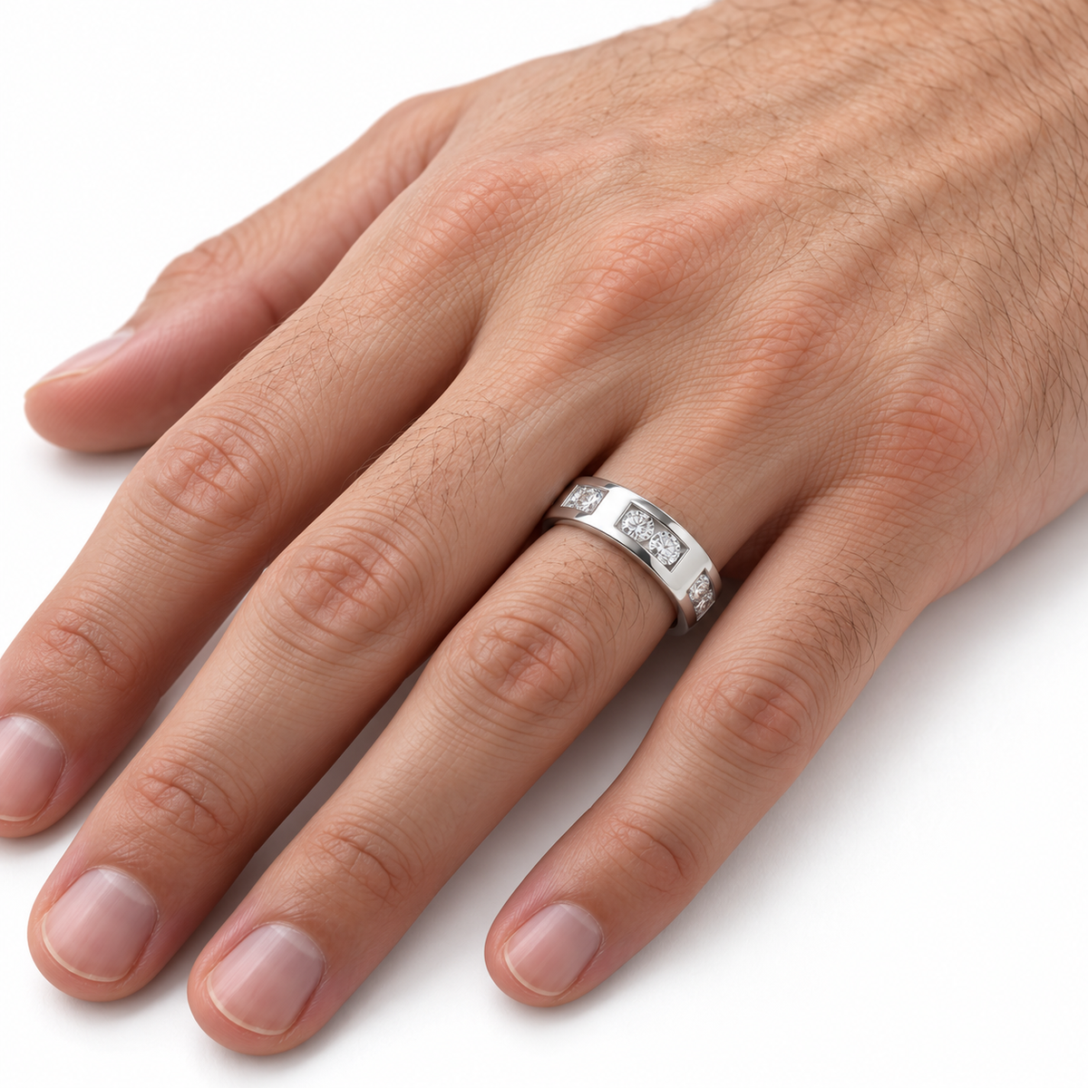 Men's 5/8 CTW Lab-Grown Diamond Accented Band – 126631 — 14K White Gold, on-hand photo