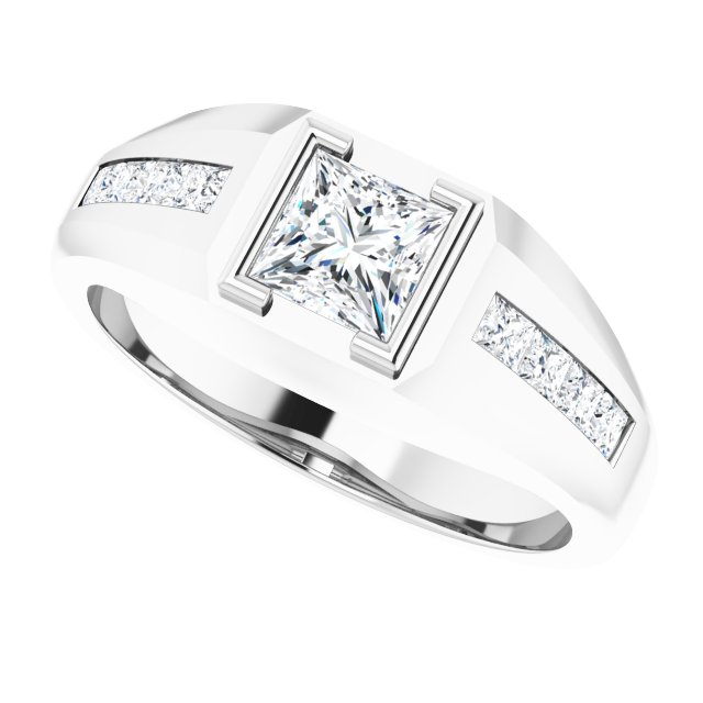 Men's 1 1/8 CTW Lab-Grown Diamond Accented Beveled-Edge Bezel-Set Band — 14K White Gold, side view