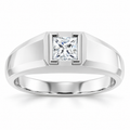Men's 3/8 CT Lab-Grown Diamond Beveled-Edge Bezel-Set Solitaire Band — 14K White Gold, front view