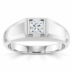 Men's 3/8 CT Lab-Grown Diamond Beveled-Edge Bezel-Set Solitaire Band — 14K White Gold, front view