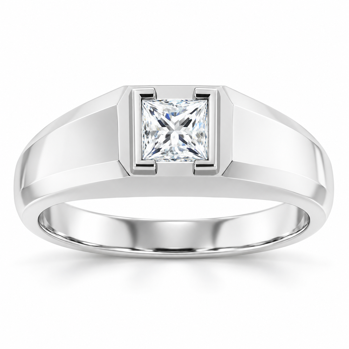 Men's 3/8 CT Lab-Grown Diamond Beveled-Edge Bezel-Set Solitaire Band — 14K White Gold, front view