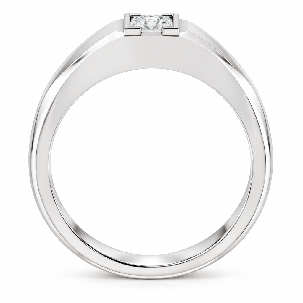 Men's 3/8 CT Lab-Grown Diamond Beveled-Edge Bezel-Set Solitaire Band — 14K White Gold, profile view