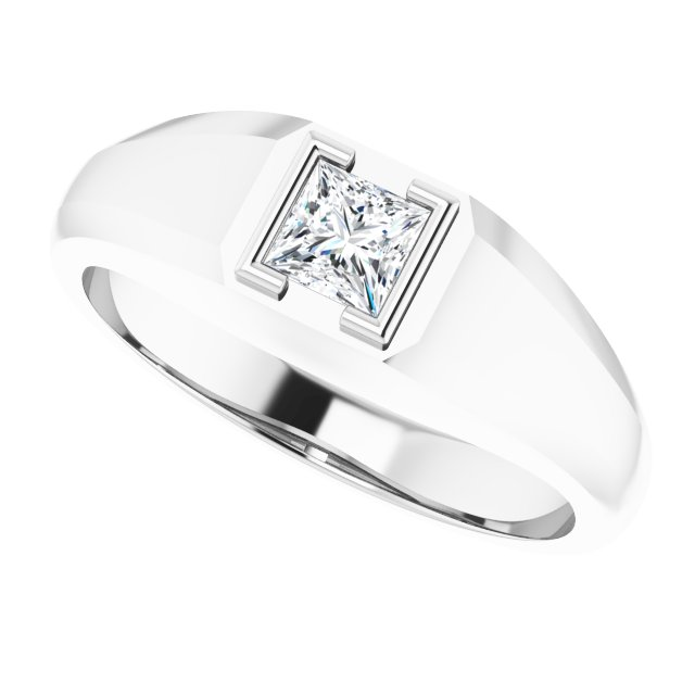Men's 3/8 CT Lab-Grown Diamond Beveled-Edge Bezel-Set Solitaire Band — 14K White Gold, side view