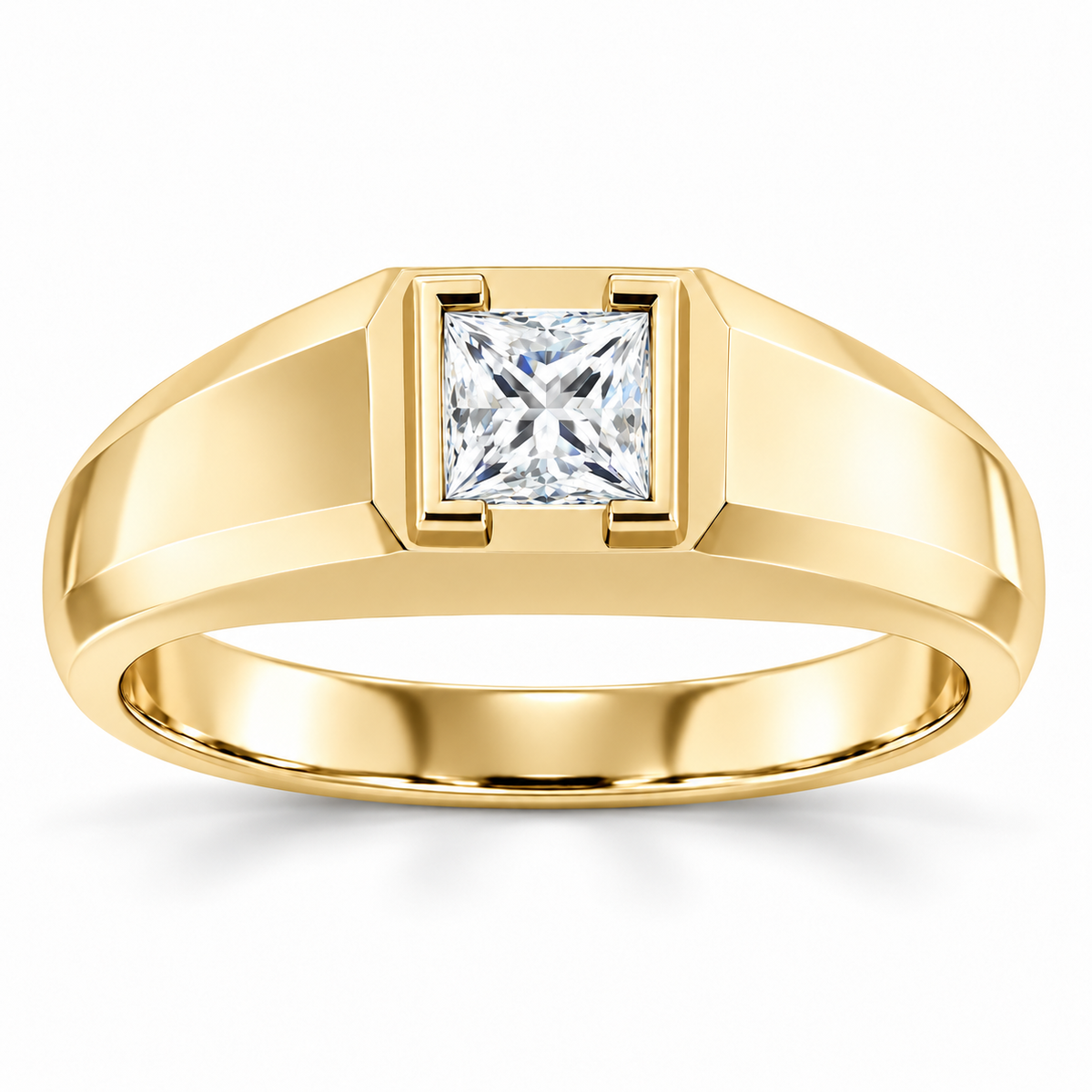 Men's 3/8 CT Lab-Grown Diamond Beveled-Edge Bezel-Set Solitaire Band — 14K Yellow Gold, front view