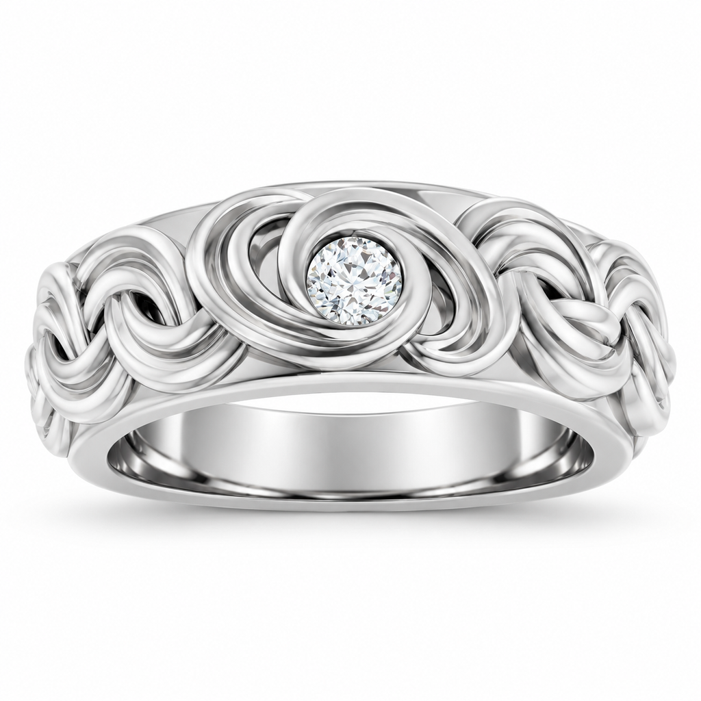 Men's 1/8 CT Lab-Grown Diamond Accented Band – 689347 — 14K White Gold, front view