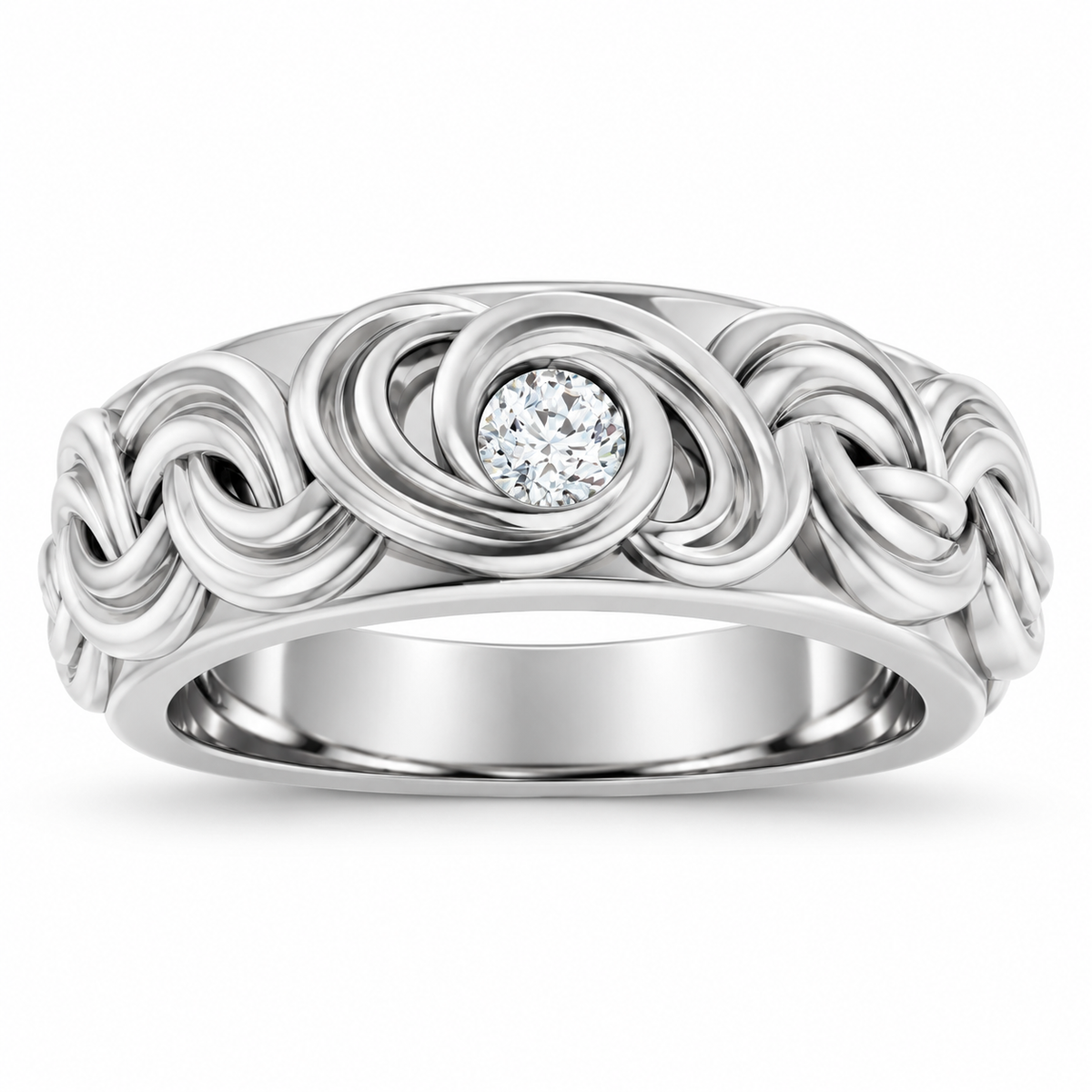 Men's 1/8 CT Lab-Grown Diamond Accented Band – 689347 — 14K White Gold, front view