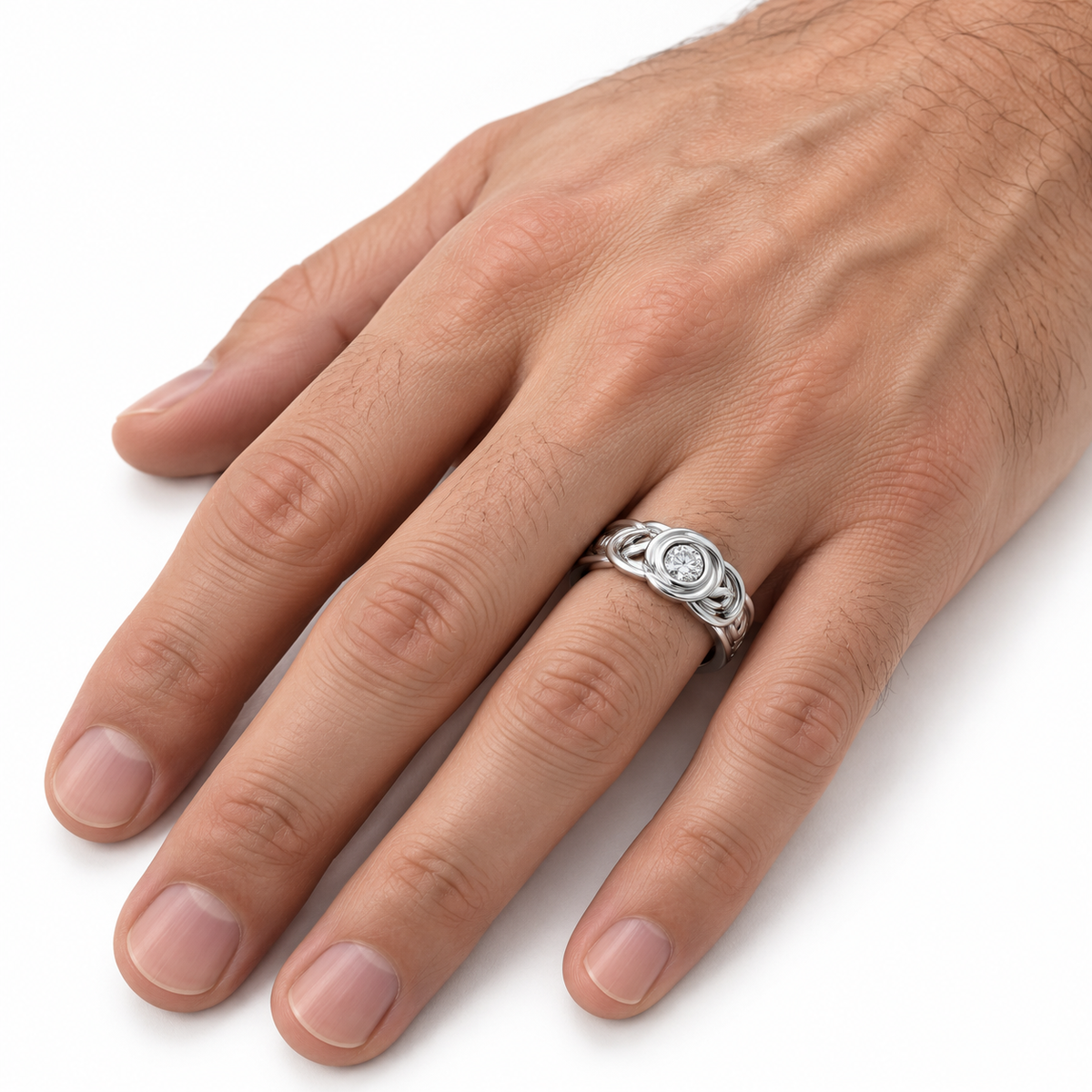 Men's 1/8 CT Lab-Grown Diamond Accented Band – 689347 — 14K White Gold, on-hand photo