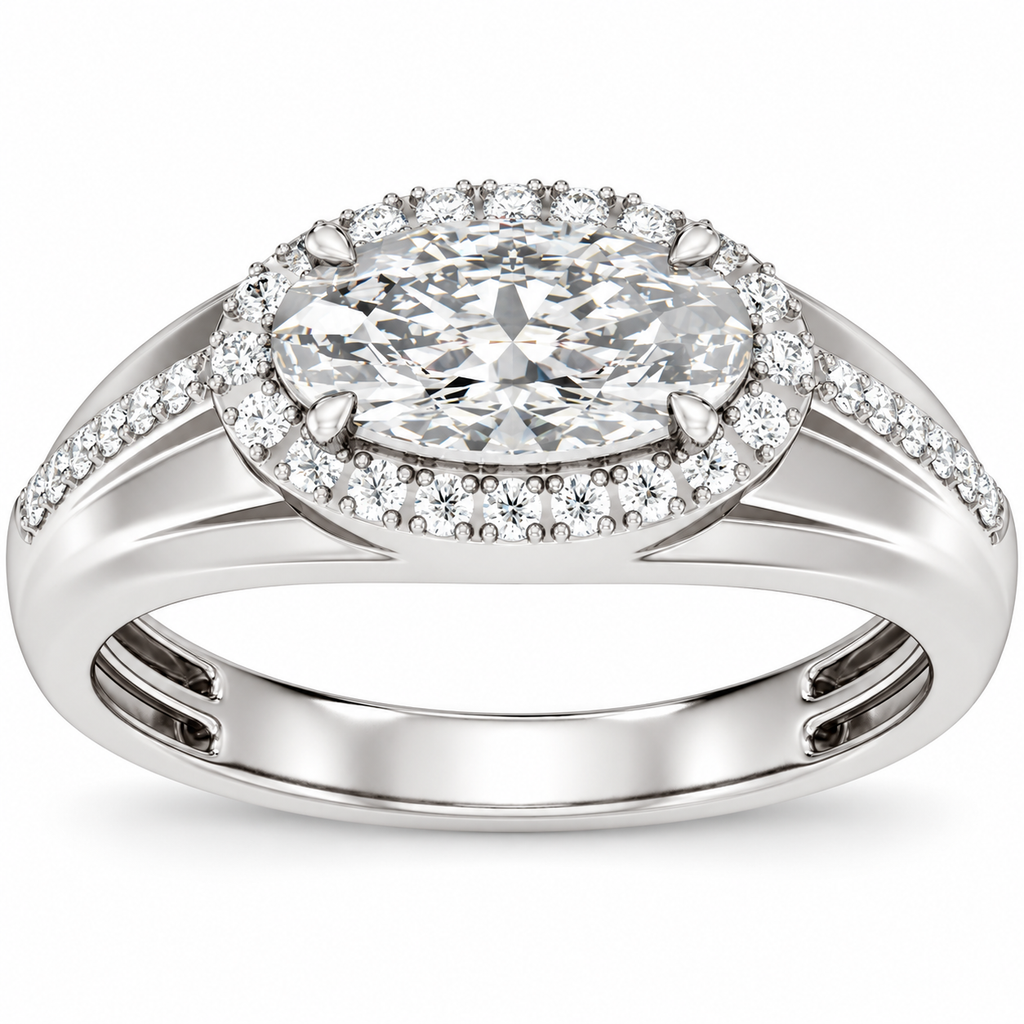 Men's 1 3/4 CTW Lab-Grown Diamond Halo-Style Tapered Band — 14K White Gold, front view