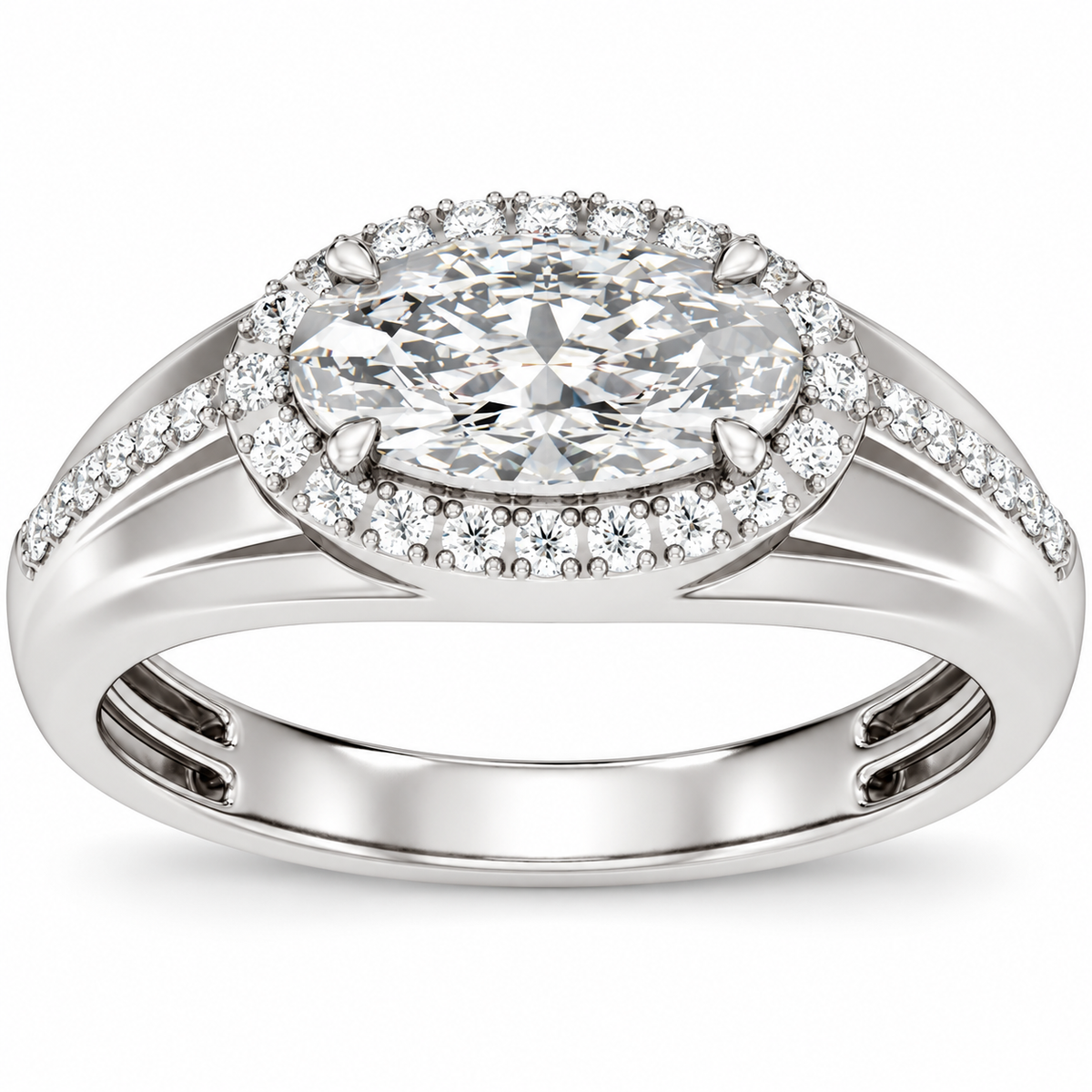 Men's 1 3/4 CTW Lab-Grown Diamond Halo-Style Tapered Band — 14K White Gold, front view