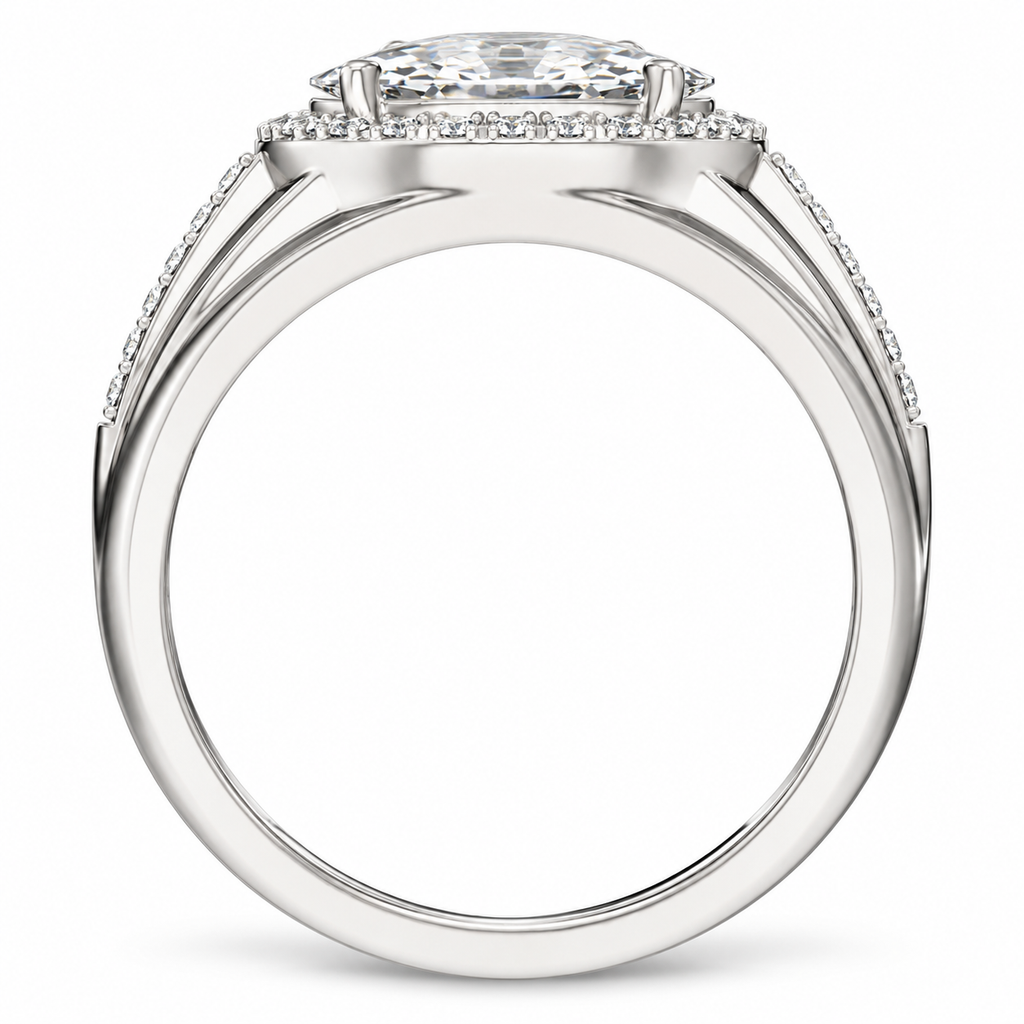 Men's 1 3/4 CTW Lab-Grown Diamond Halo-Style Tapered Band — 14K White Gold, profile view