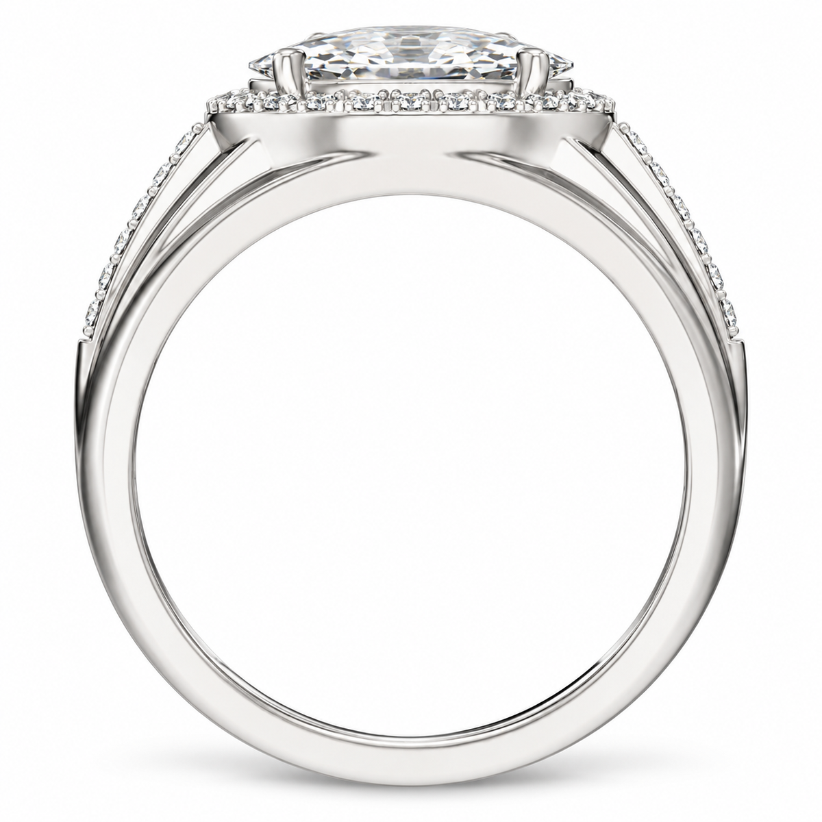 Men's 1 3/4 CTW Lab-Grown Diamond Halo-Style Tapered Band — 14K White Gold, profile view