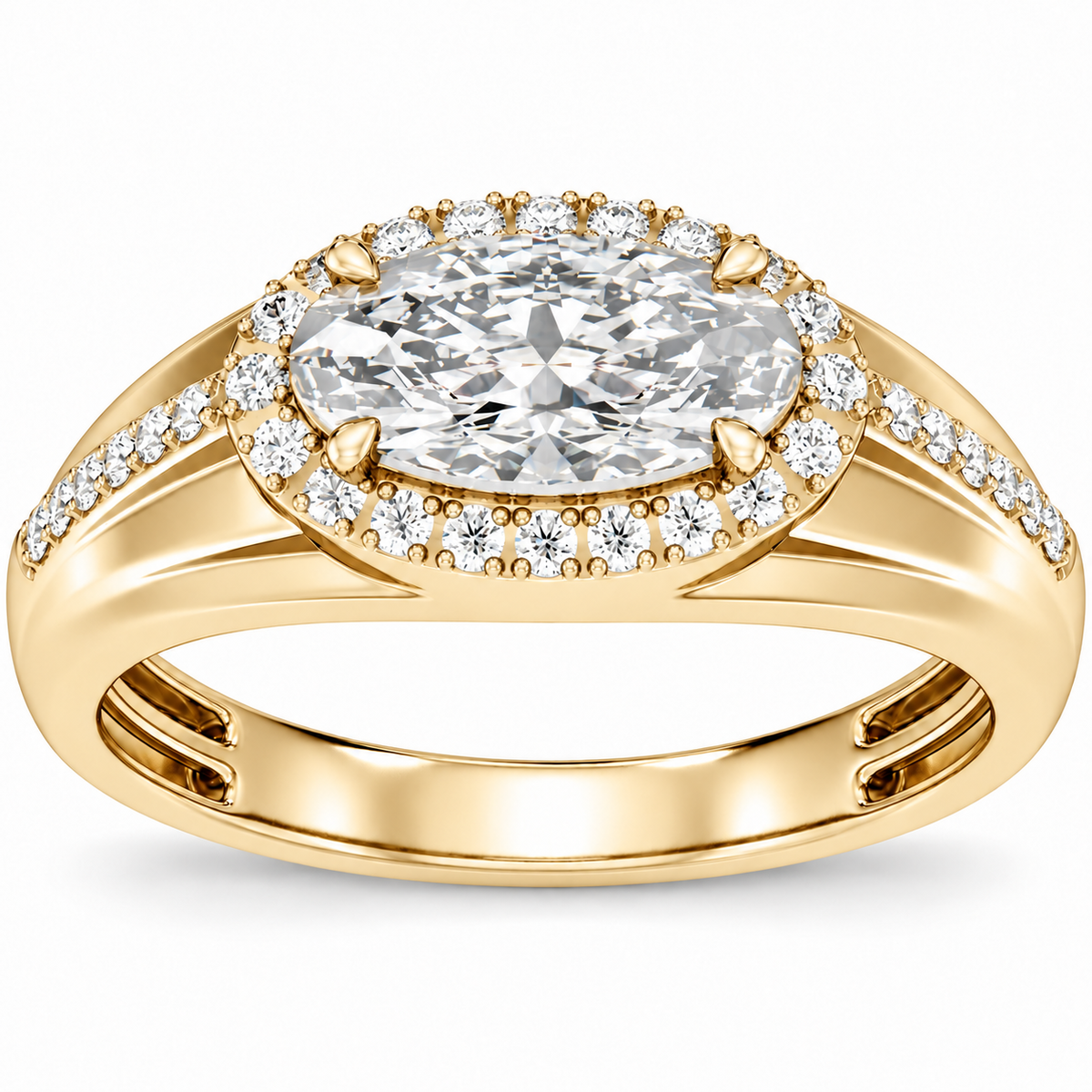 Men's 1 3/4 CTW Lab-Grown Diamond Halo-Style Tapered Band — 14K Yellow Gold, front view