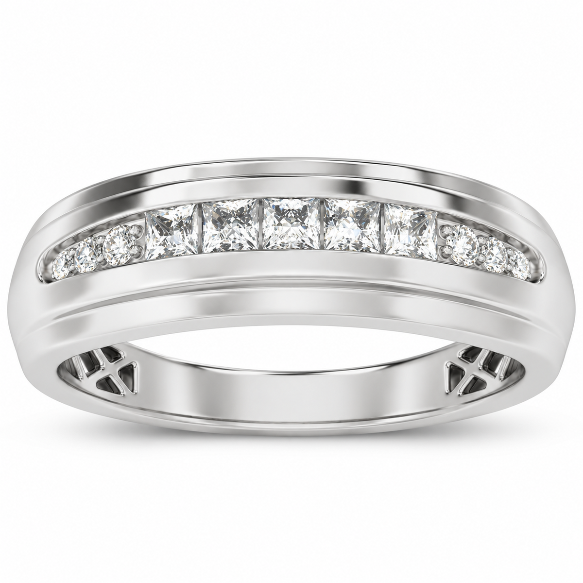 Men's 1/2 CTW Lab-Grown Diamond Channel-Set Tapered Band — 14K White Gold, front view