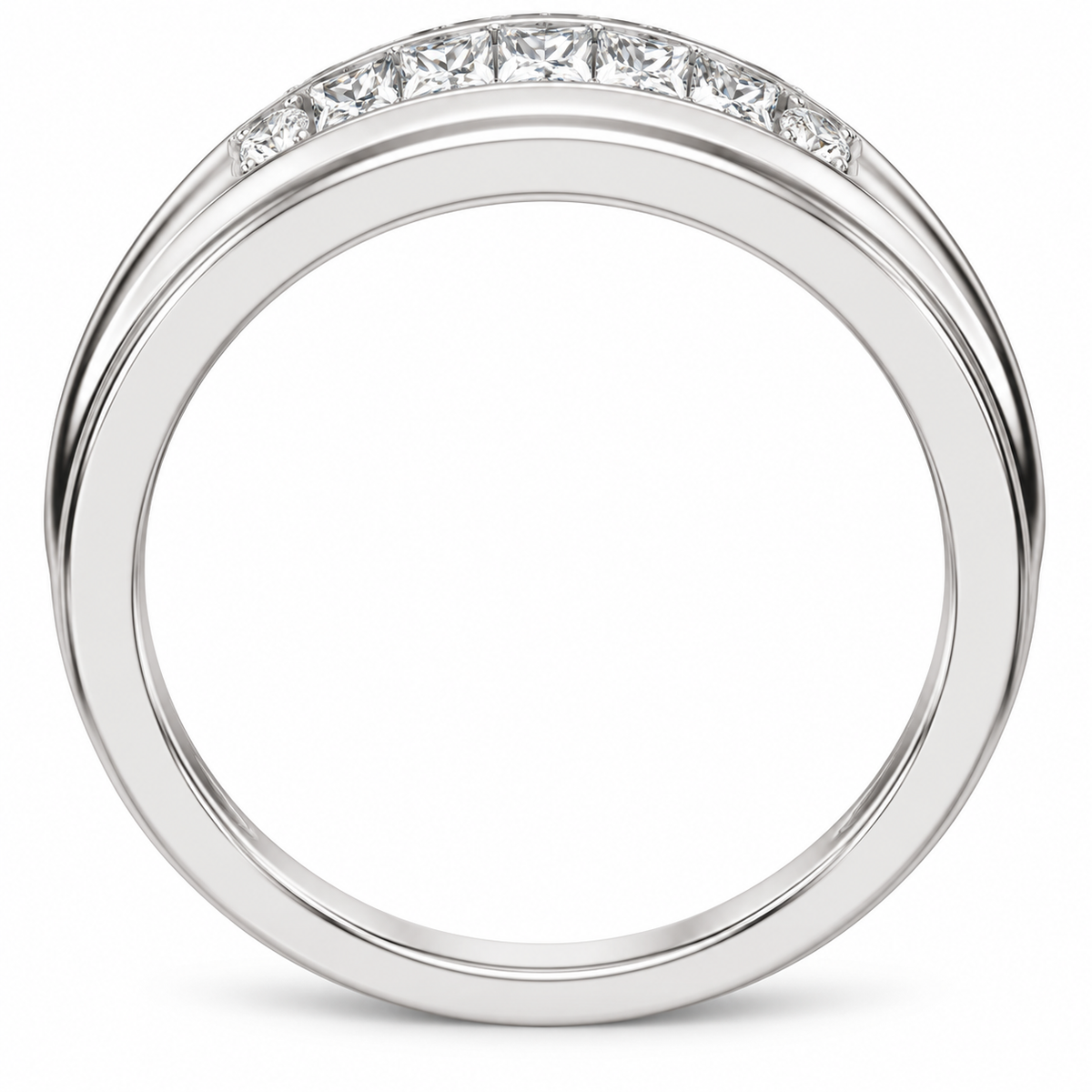 Men's 1/2 CTW Lab-Grown Diamond Channel-Set Tapered Band — 14K White Gold, profile view