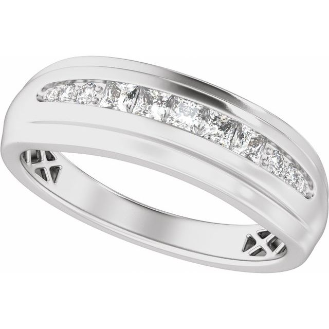 Men's 1/2 CTW Lab-Grown Diamond Channel-Set Tapered Band — 14K White Gold, side view