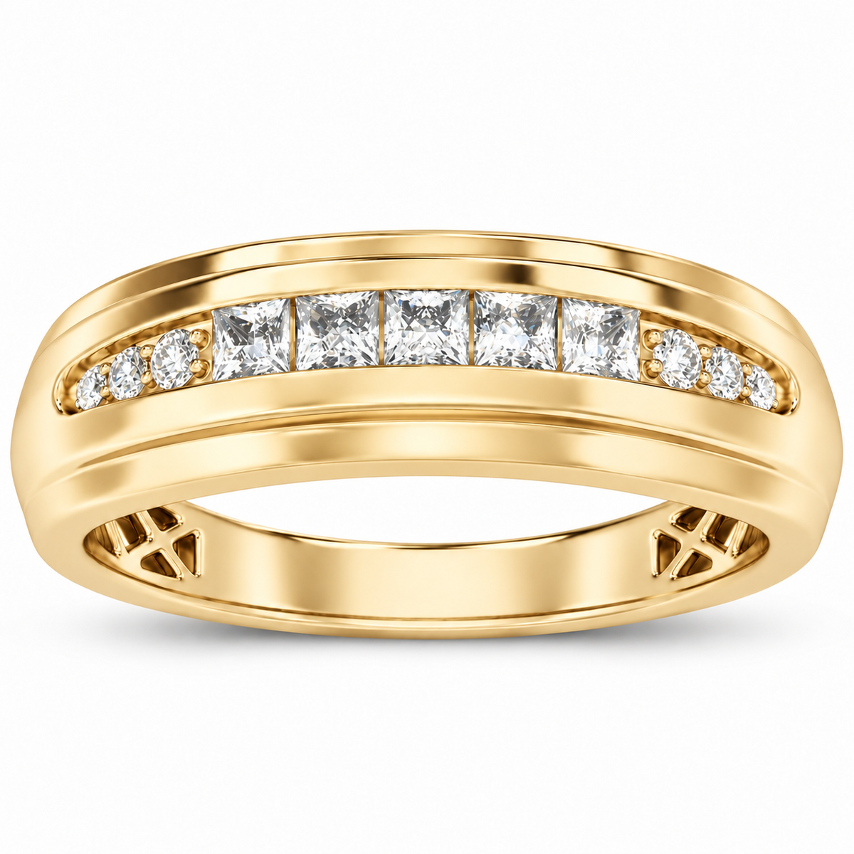 Men's 1/2 CTW Lab-Grown Diamond Channel-Set Tapered Band — 14K Yellow Gold, front view