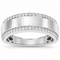Men's 1/2 CTW Lab-Grown Diamond Stepped-Edge Tapered Half Round Band — 14K White Gold, front view