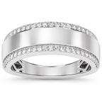 Men's 1/2 CTW Lab-Grown Diamond Stepped-Edge Tapered Half Round Band — 14K White Gold, front view