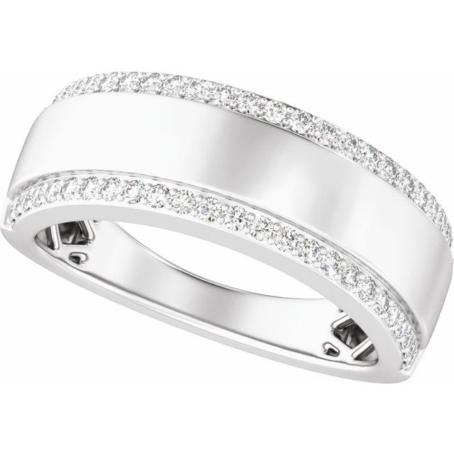 Men's 1/2 CTW Lab-Grown Diamond Stepped-Edge Tapered Half Round Band — 14K White Gold, side view