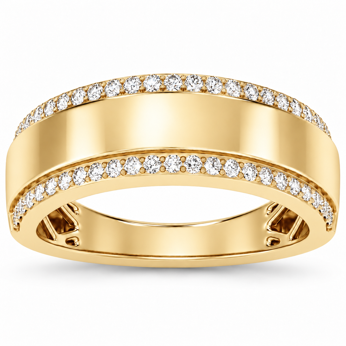 Men's 1/2 CTW Lab-Grown Diamond Stepped-Edge Tapered Half Round Band — 14K Yellow Gold, front view