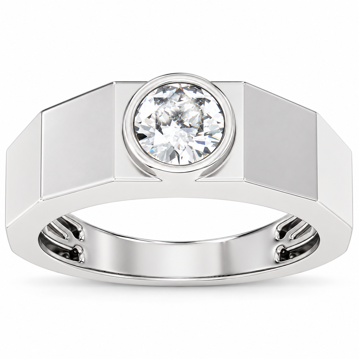 Men's 1 CTW Lab-Grown Diamond Solitaire Tapered Band — 14K White Gold, front view