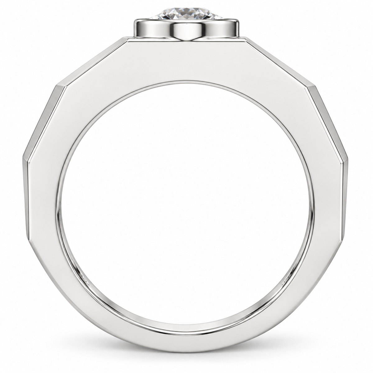 Men's 1 CTW Lab-Grown Diamond Solitaire Tapered Band — 14K White Gold, profile view