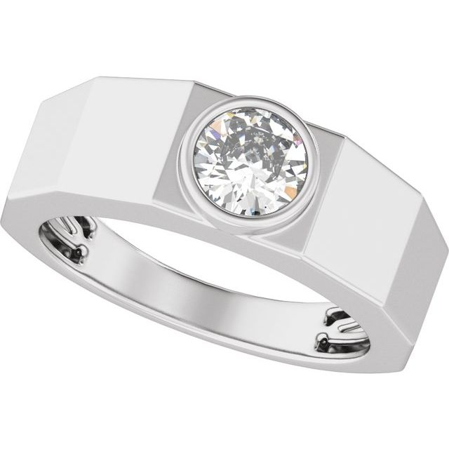 Men's 1 CTW Lab-Grown Diamond Solitaire Tapered Band — 14K White Gold, side view