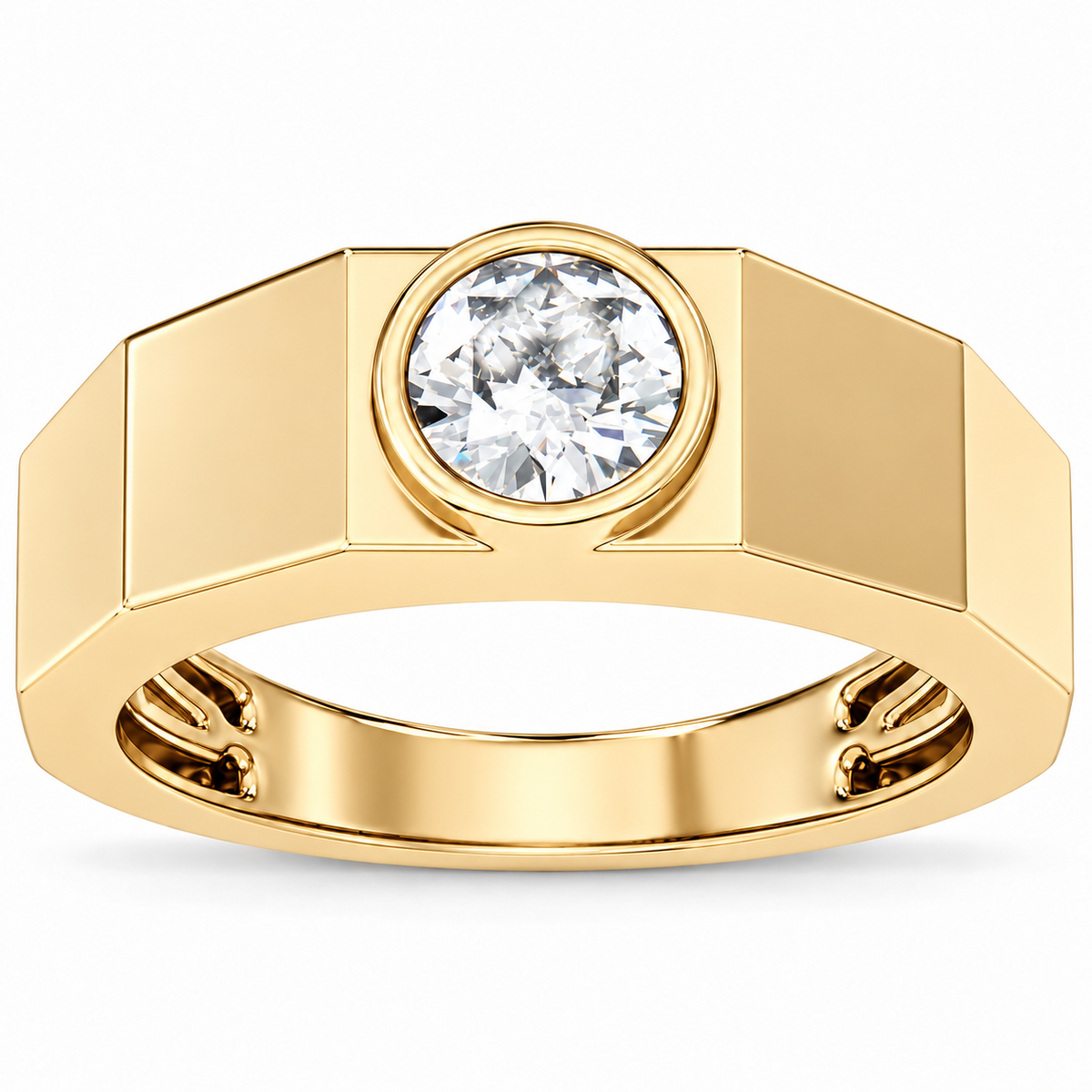 Men's 1 CTW Lab-Grown Diamond Solitaire Tapered Band — 14K Yellow Gold, front view