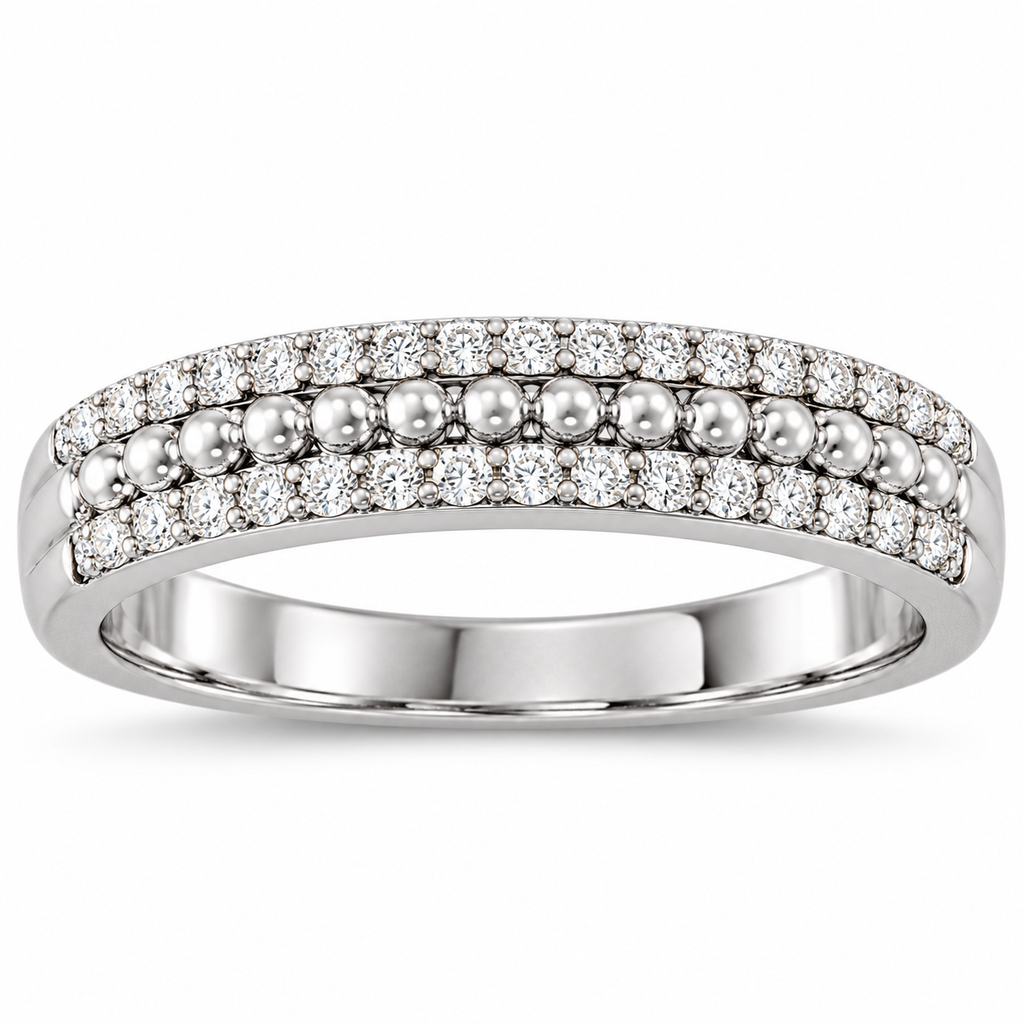 Men's 1/3 CTW Lab-Grown Diamond Beaded Anniversary Band — 14K White Gold, front view