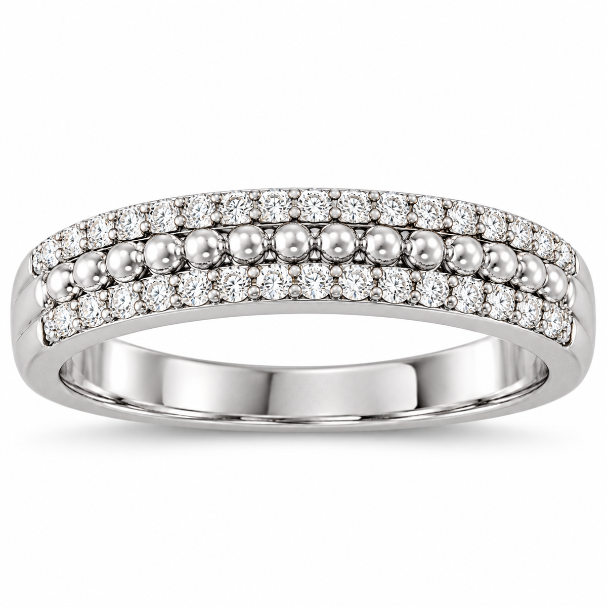 Men's 1/3 CTW Lab-Grown Diamond Beaded Anniversary Band — 14K White Gold, front view