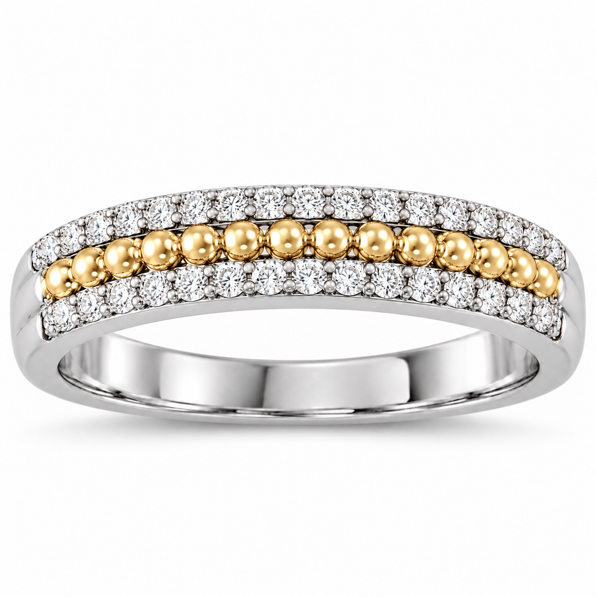 Men's 1/3 CTW Lab-Grown Diamond Beaded Anniversary Band — 14K White/Yellow Gold, front view