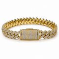 Men's 14k yellow gold diamond Cuban link bracelet, front studio view